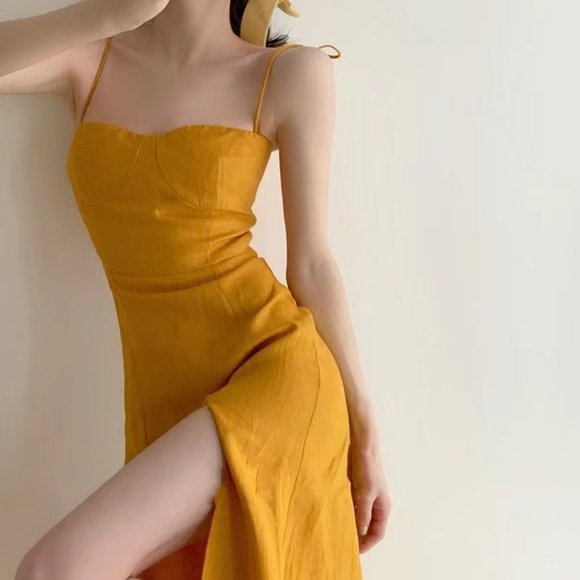 French strap dress temperament retro slim sexy slit long skirt summer - Picture 3 of 5
